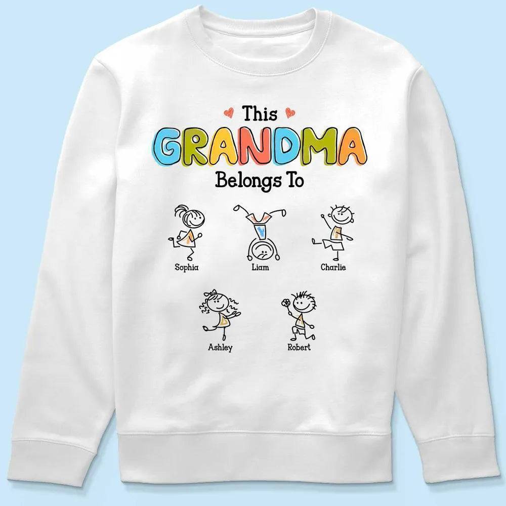 This Grandma Belongs To Classic Tee Personalized with Sweet Stick Figure Kids, Heartwarming Gift for Grandma