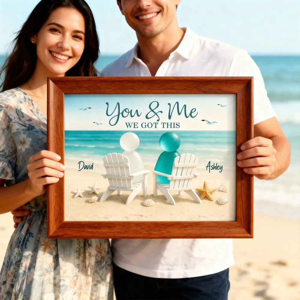 Poster You & Me Beach Couple, Sea-Glass Inspired Seaside Chairs Scene, Personalized Coastal Decor, A Unique Gift for Couples