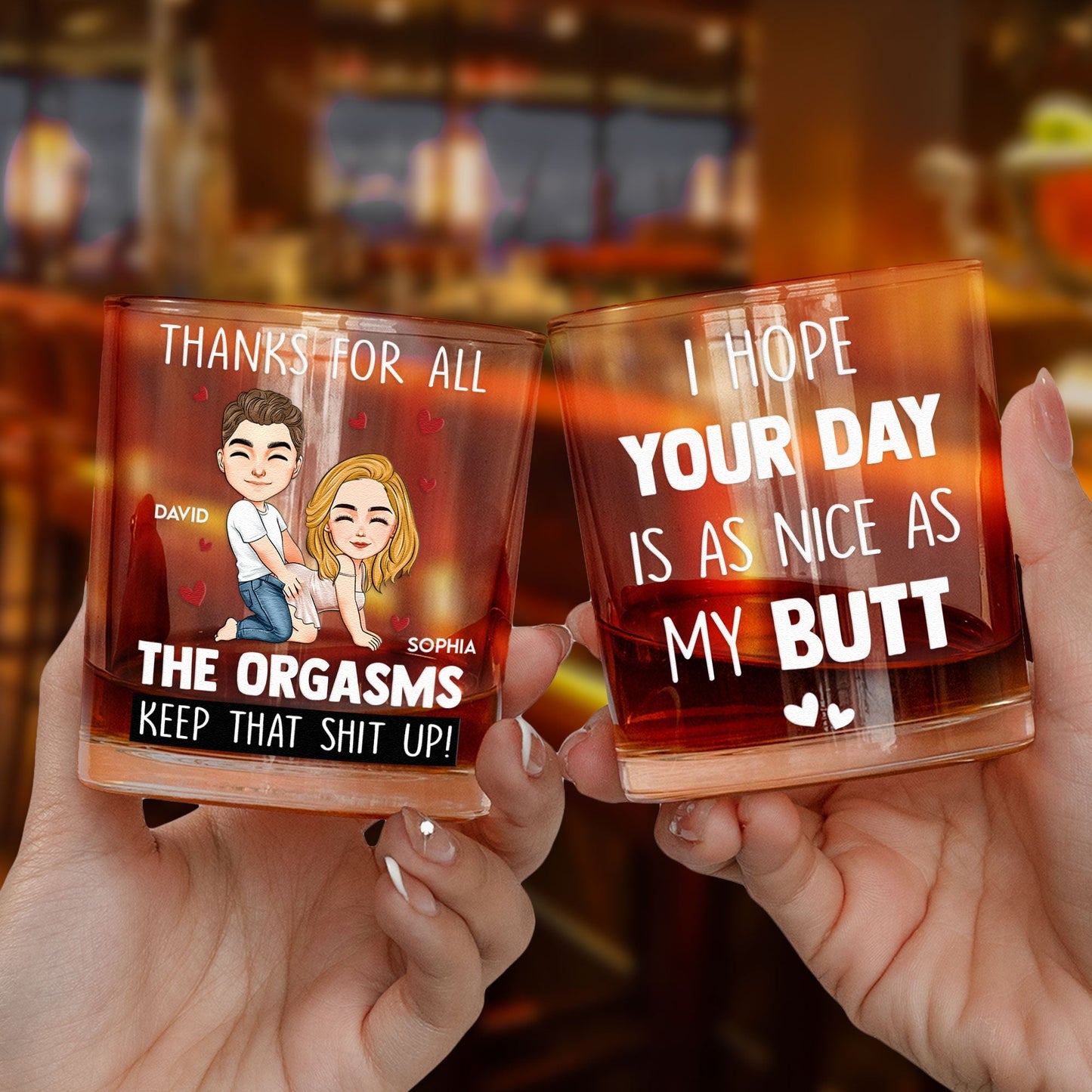 Funny Couple Cartoon Whiskey Glass Set - Personalized Gift Cup
