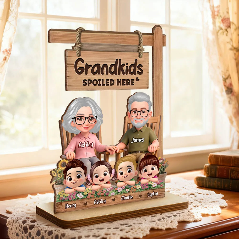 2-Layer Wooden Plaque for Grandma - Grandkids Spoiled Here Sign with Sweet Grandparent Scene - Creative Gift