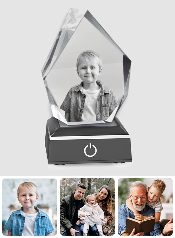 Custom Photo - Personalized grandson Laser Engraving 3D Iceberg Shaped Crystal Lamp
