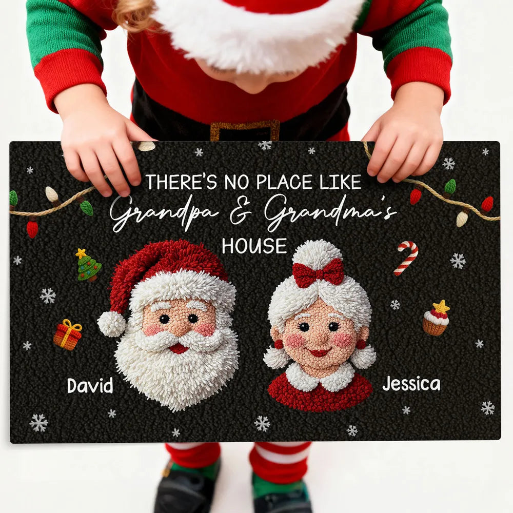 Christmas Doormat for Grandparents, Santa & Mrs. Claus Art, Non-Slip, Cozy Entry, Unique Personalized Gift