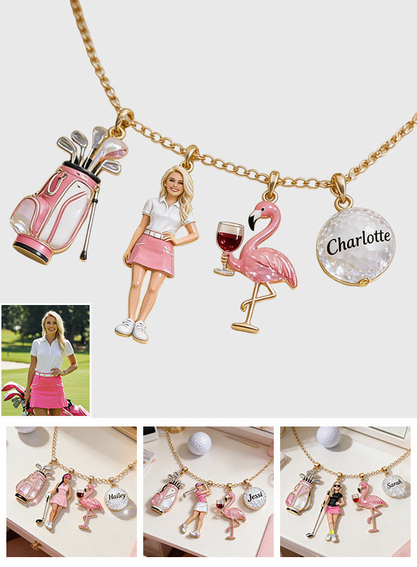 Custom Any Photo Golf & Wine - Personalized Golf Metal Necklaces With Pendants