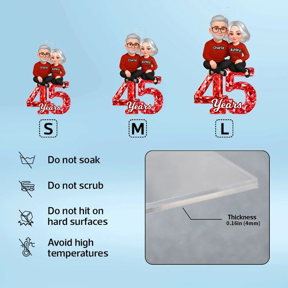 Personalized Anniversary Acrylic Keychain With Couple Illustration Red Gem Look A Unique Gift For Husband Or Wife