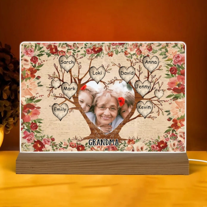 Personalized Family Tree Photo Poster, Keychain, Plaque, Ornament, Pillow, Wallet Card, Sign - Perfect Gift for Grandma with Family Names