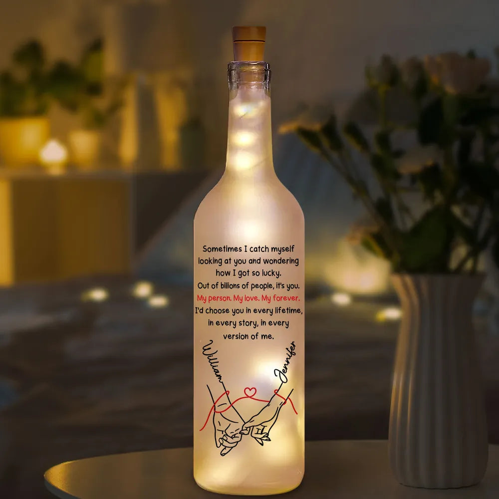 Custom Bottle Lamp With Soft Warm Light, Sweet 'How Lucky I Am' Message, Cozy Home Decor Accent, Thoughtful Gift for Her or Him