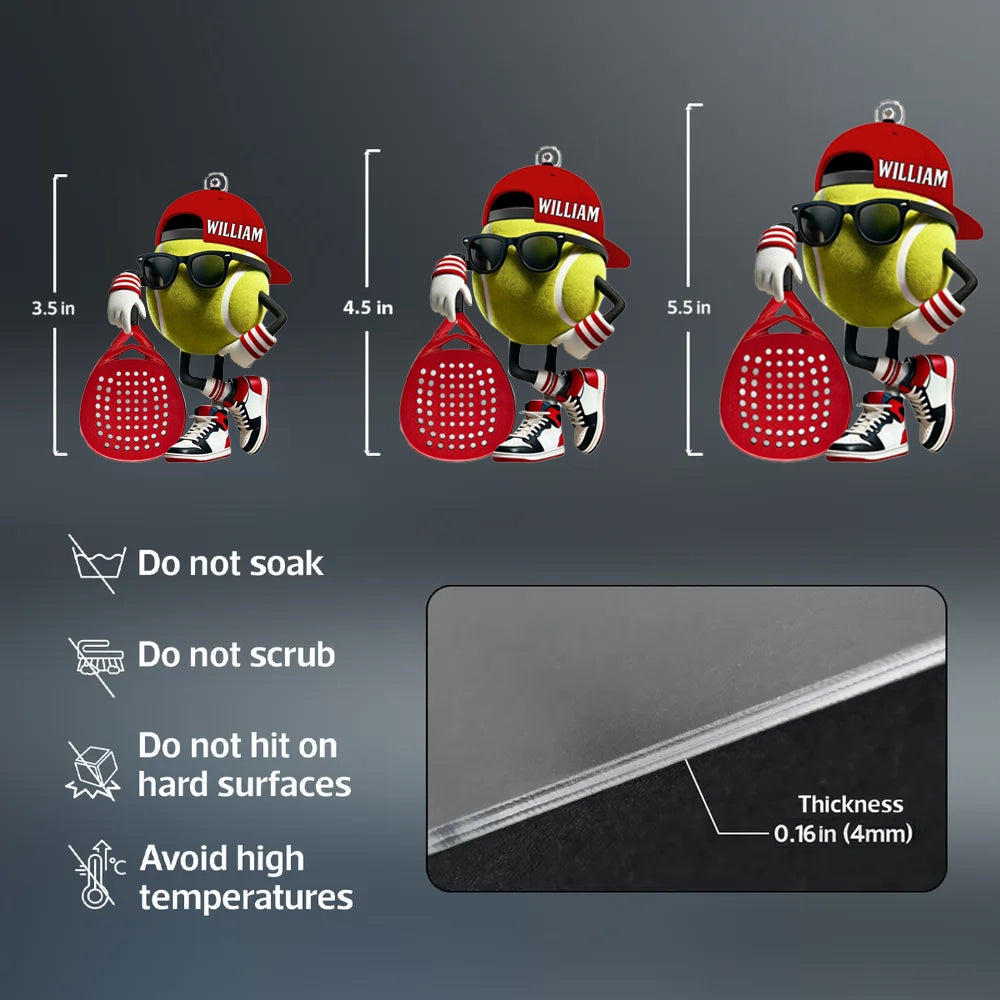 Personalized Padel Acrylic Keychain Cute Tennis Ball Character with Sunglasses and Cap - Unique Gift for Sports Fans