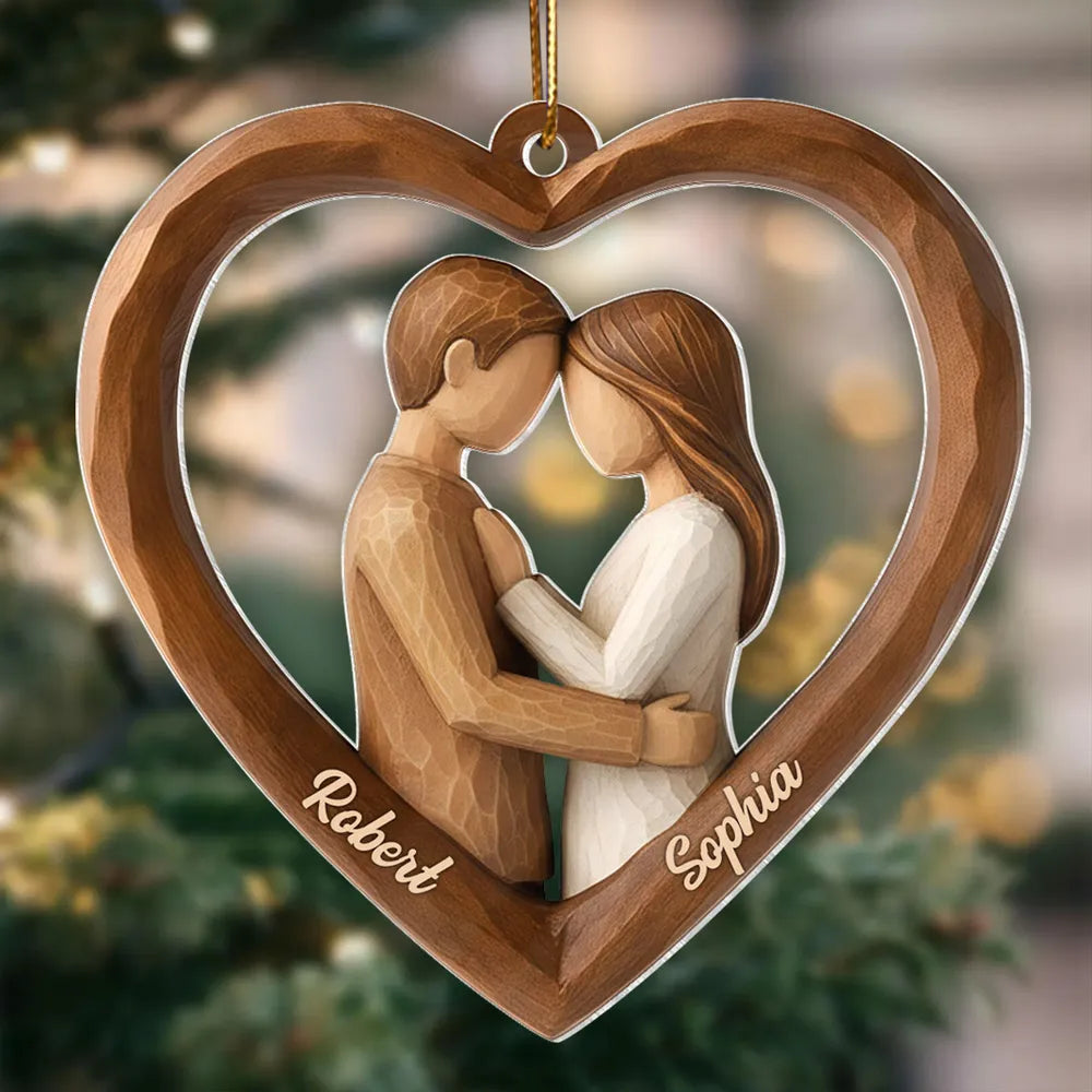 Custom Couple Heart Acrylic Ornament β Unique Hanging Decoration for Romantic Holidays, Anniversaries and Everyday Love Gifts