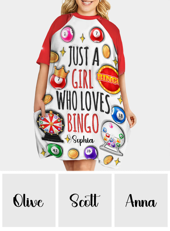 Just A Girl Who Love Bingos - Personalized Bingo Player Sleep T-shirt Dress