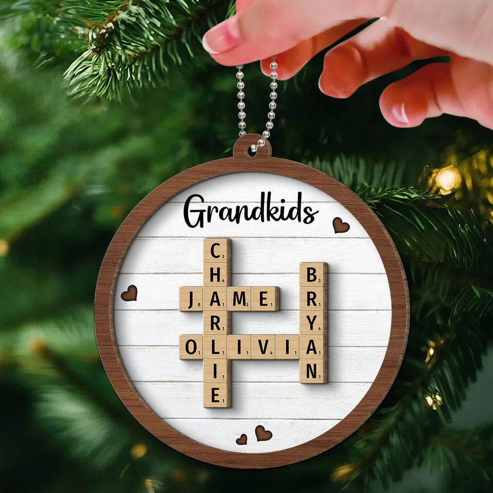 Personalized Grandkids 2-Layer Wooden Ornament - Heartfelt Family Keepsake for Grandparents