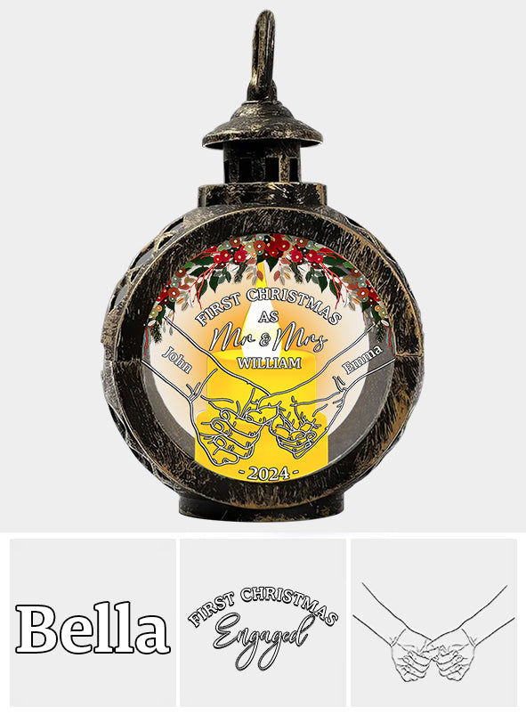 Holding Hands First Christmas - Personalized Couple Round Lantern With Light