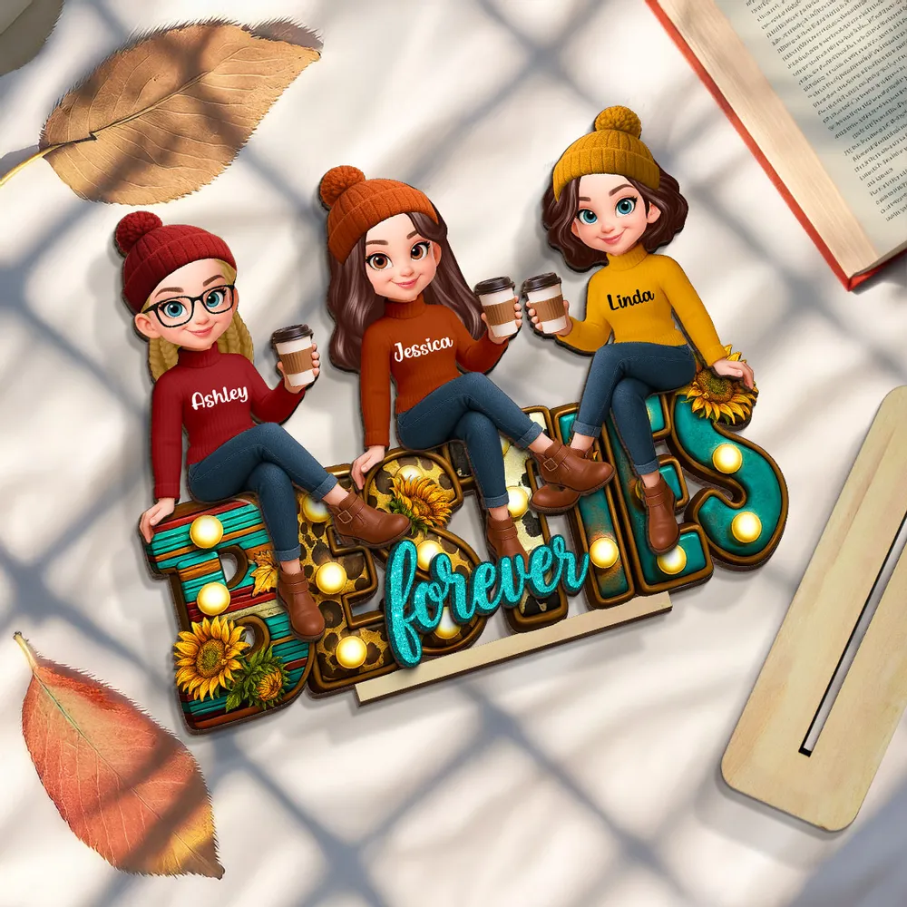 Besties Forever Wooden Plaque, Sunflower Accent Design, Friendship Gift for Her