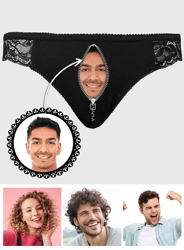 Custom Face Women Lace Sexy Panty - Personalized Couple Black Lace Panties