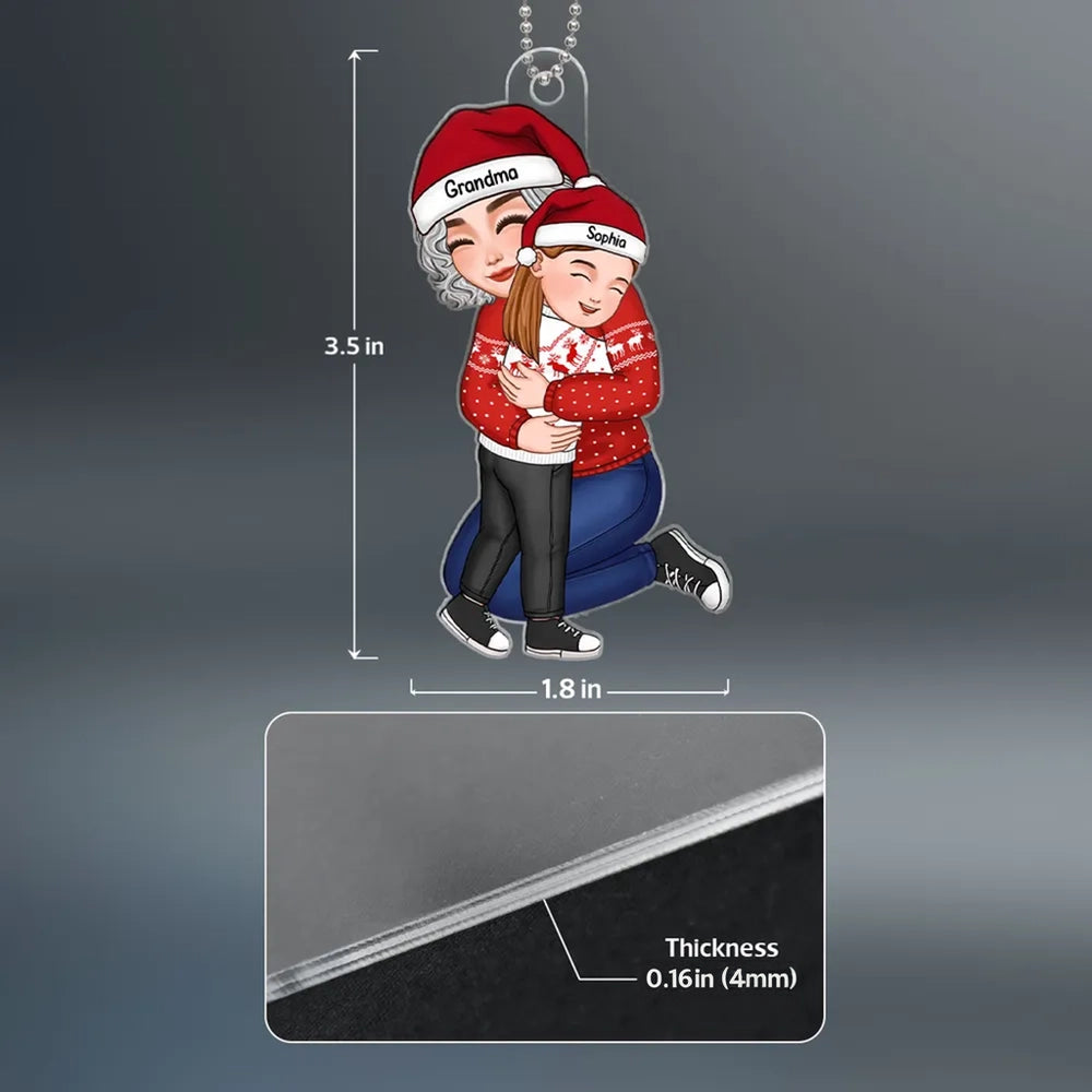 Acrylic Ornament with Grandma and Grandchild Hug, Heartwarming Holiday Keepsake, Perfect Gift for Family Love