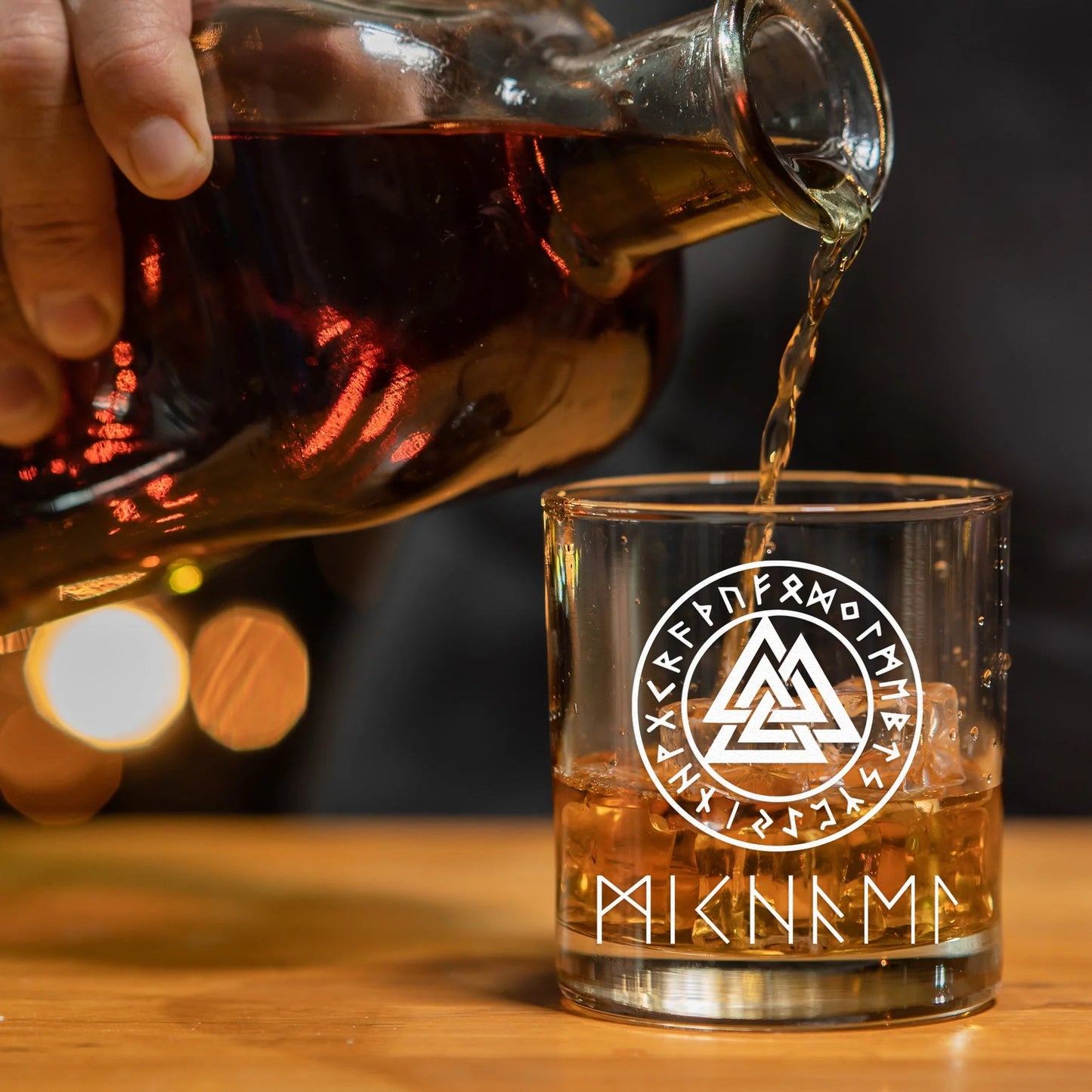 Nordic Rune Whiskey Glass, Personalized Viking-Inspired Design for a Classy Bar Display and Meaningful Gift