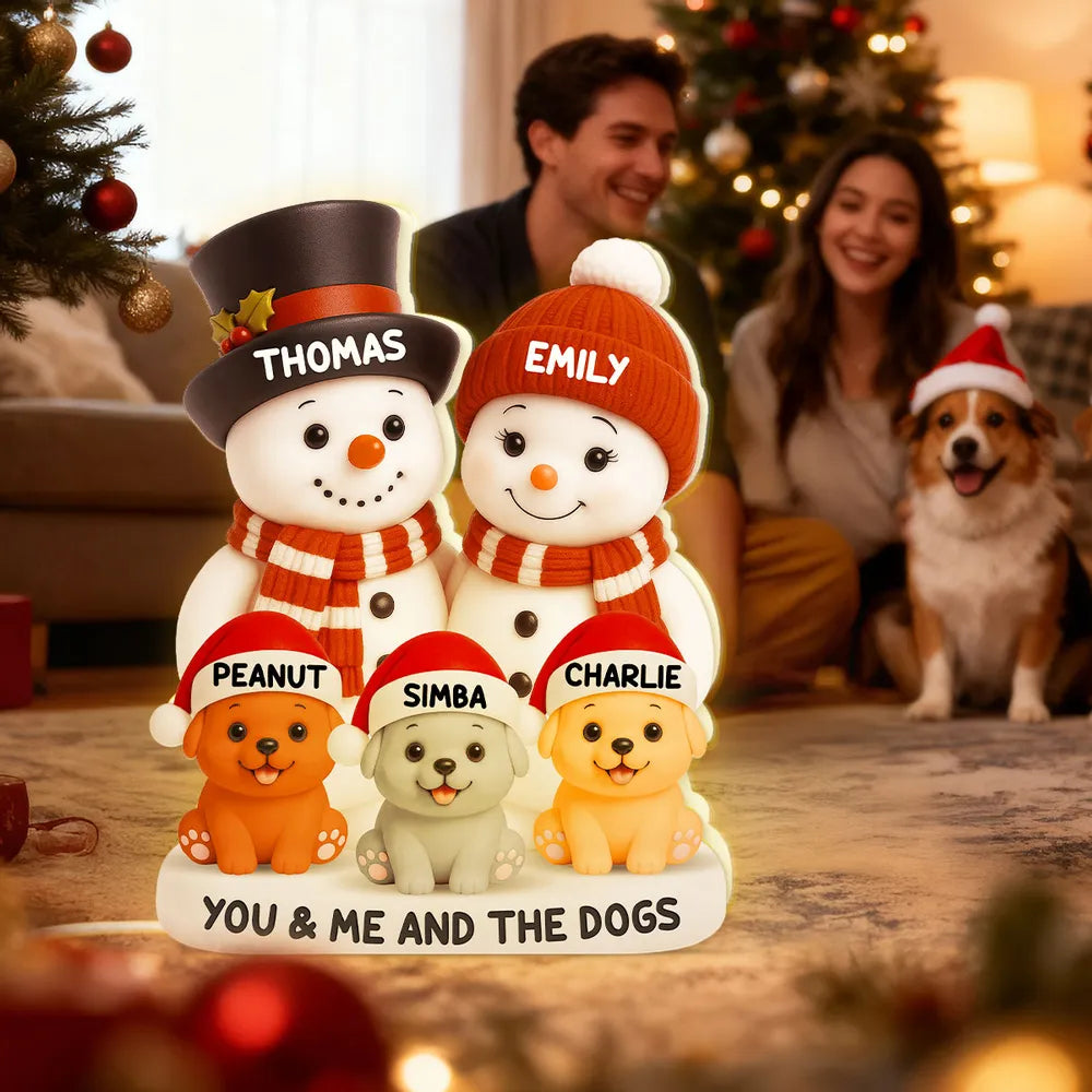 Snowman Family & Pets Acrylic Light Box β Warm Holiday Decor, Perfect Gift for Couples and Pets Lovers