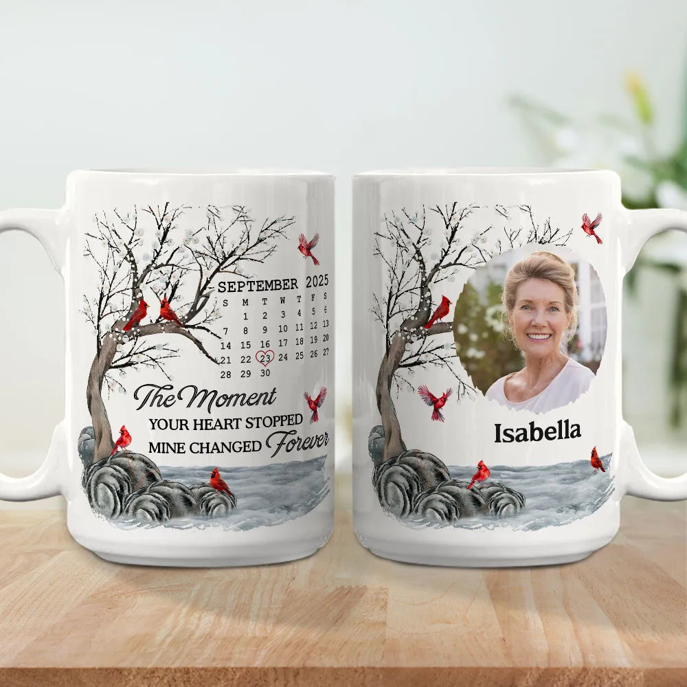 Custom Memorial White Ceramic Mug with Photo & Cardinals โ Personalized Remembrance Keepsake, Comforting Unique Gift
