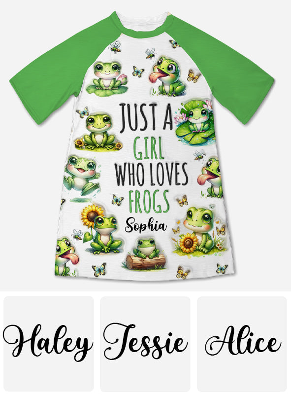 Just A Girl Who Loves Frogs - Personalized Frog Sleep T-shirt Dress