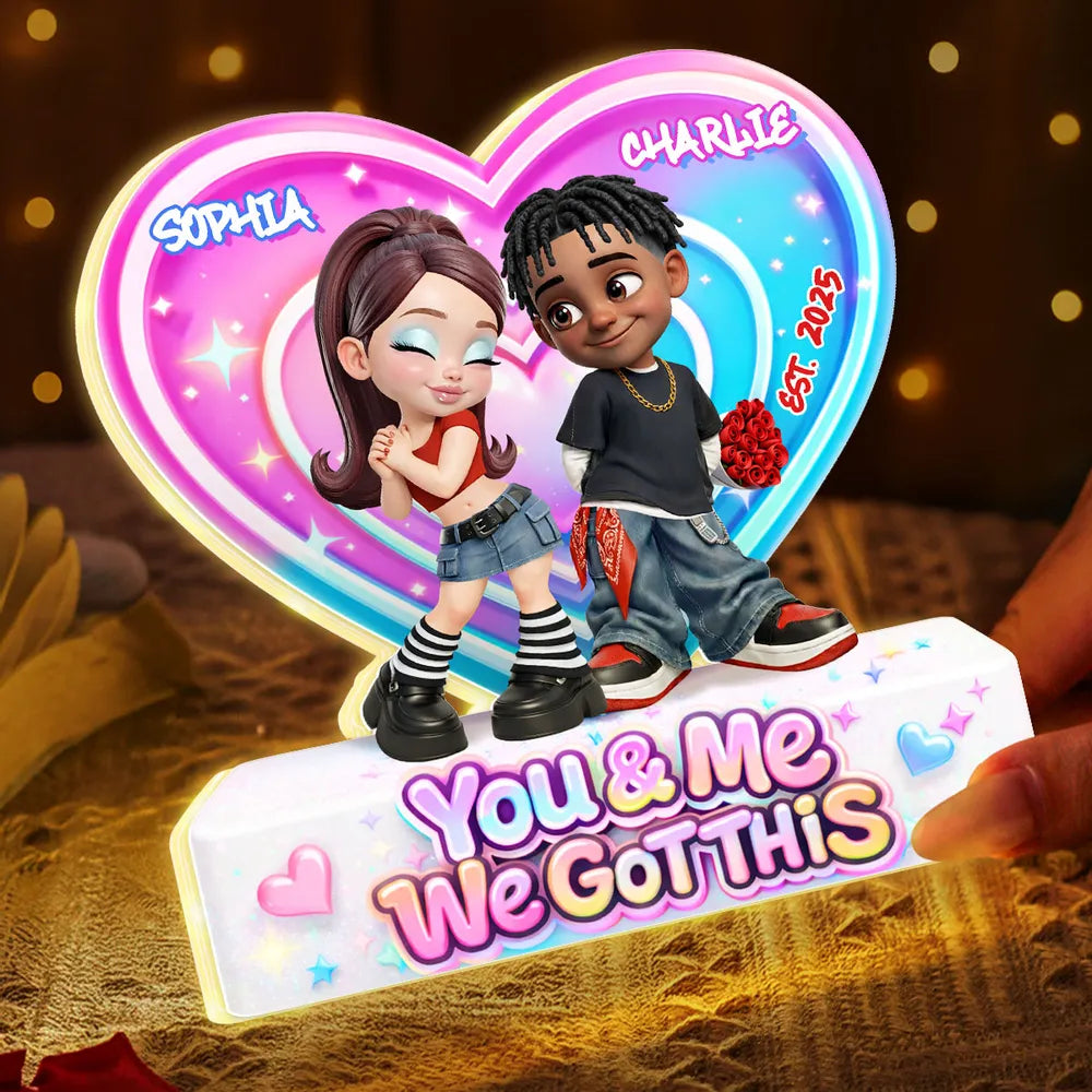 Personalized You & Me We Got This Heart Acrylic Light Box, Cute Cartoon Couple Bedroom Glow, Unique Gift for Him or Her
