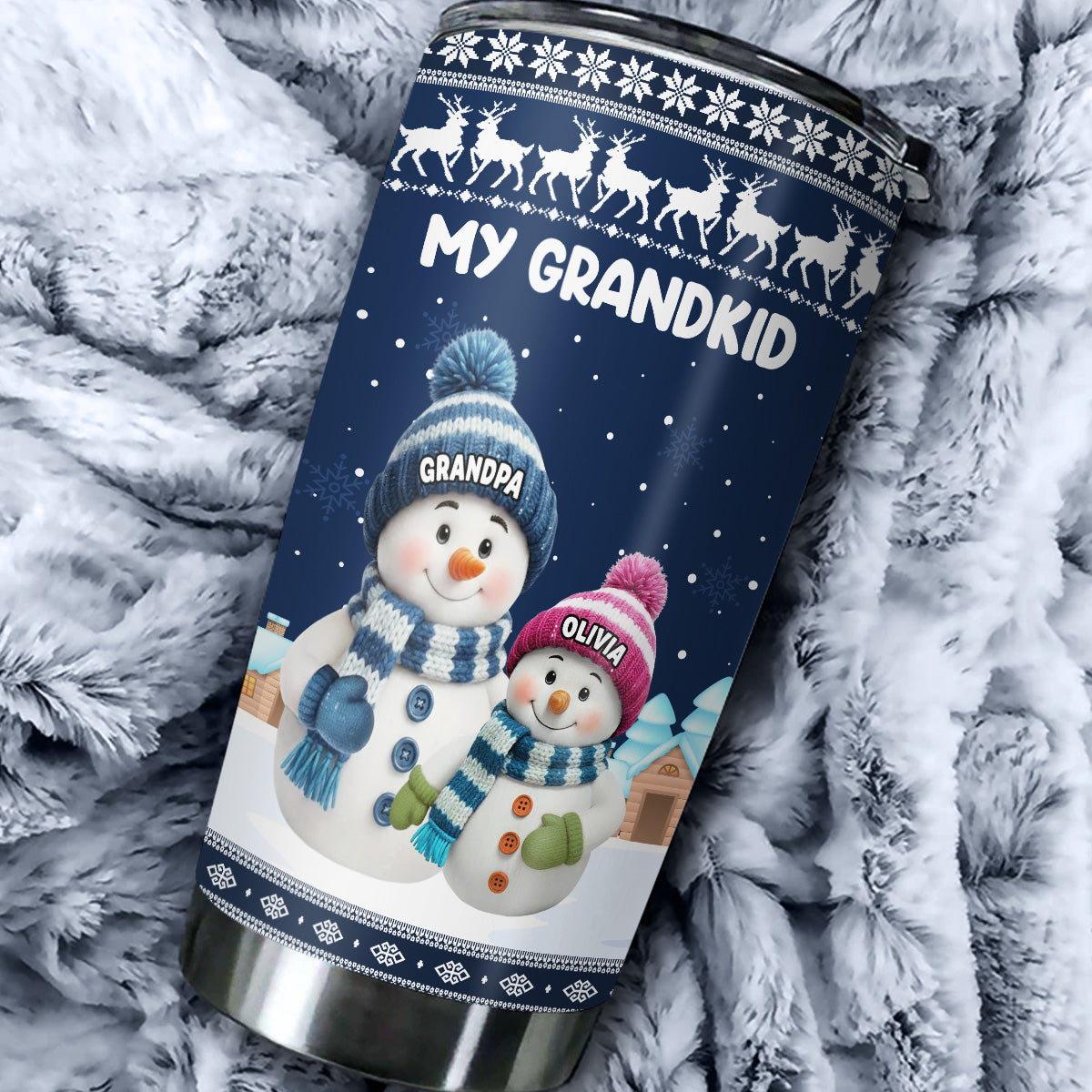 Insulated Travel Tumbler - My Grandkids Snowman Family, Leak-Proof, Keeps Drinks Hot & Cold, a unique gift for Grandma