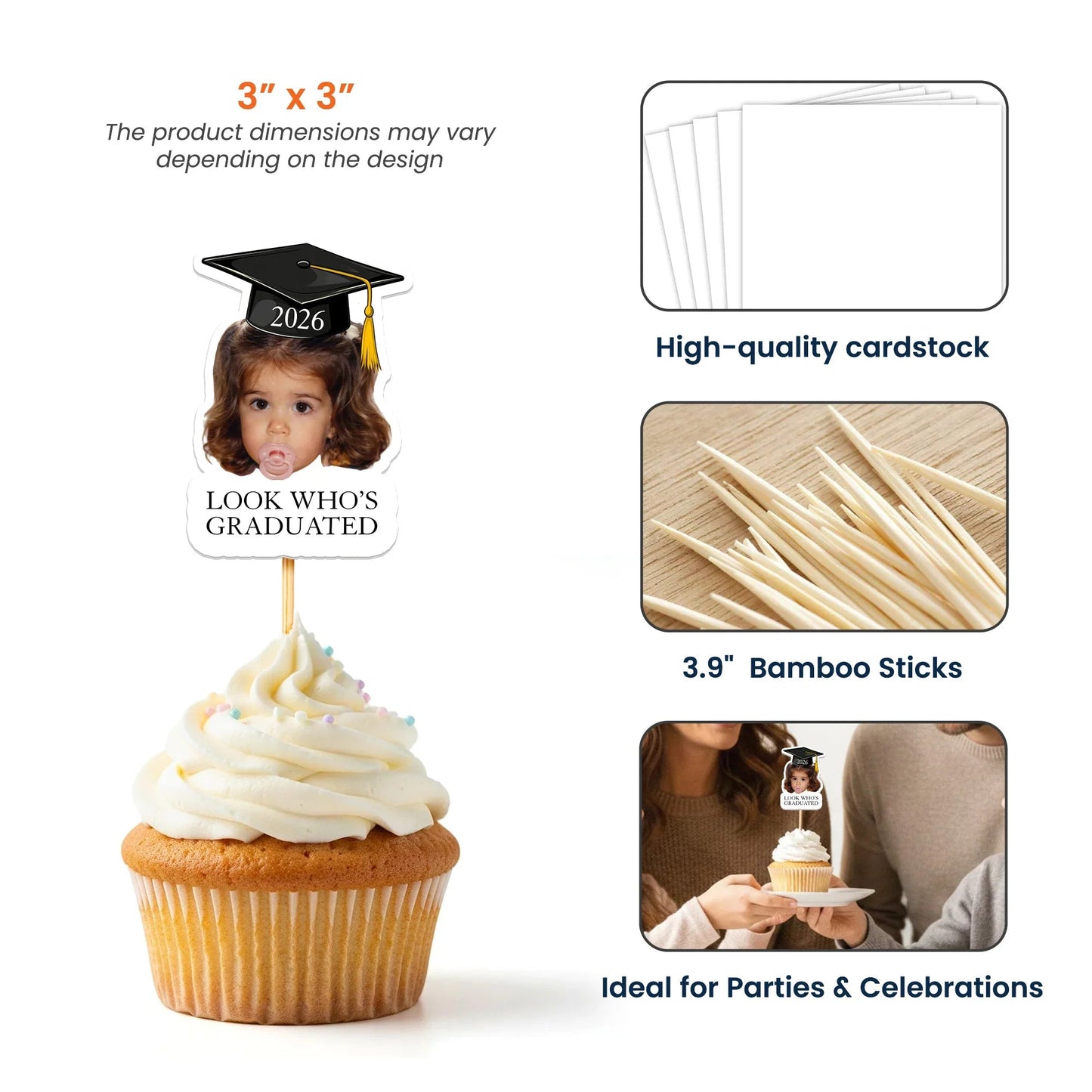 Custom Look Who's Graduated Cupcake Toppers with Photo, Graduation Party Treat Decor, Cute Unique Gift
