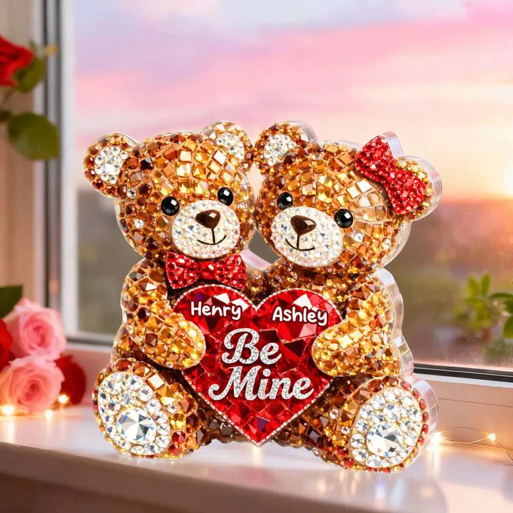 Cute Be Mine Teddy Bear Duo Acrylic Keychain, Personalized Love Charm for Keys or Bag, Sweet Romantic Gift for Couples