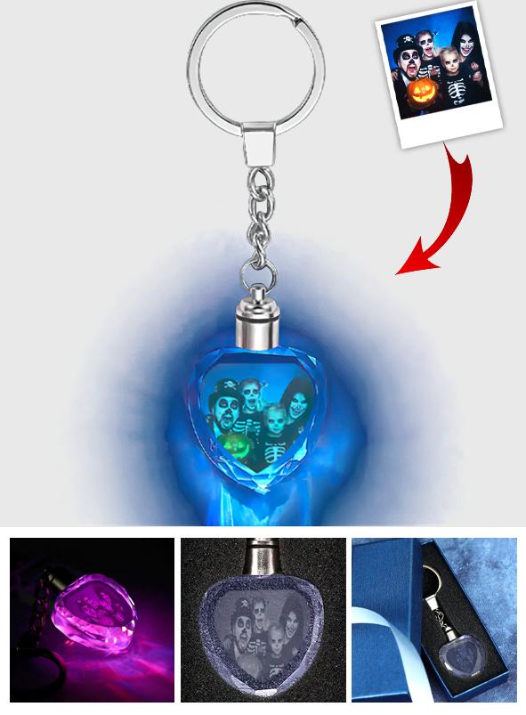 Custom Photo Heart Crystal Led Light Keychain - gift for anyone, dog lover, cat lover, who lost a loved one - Personalized Keychain