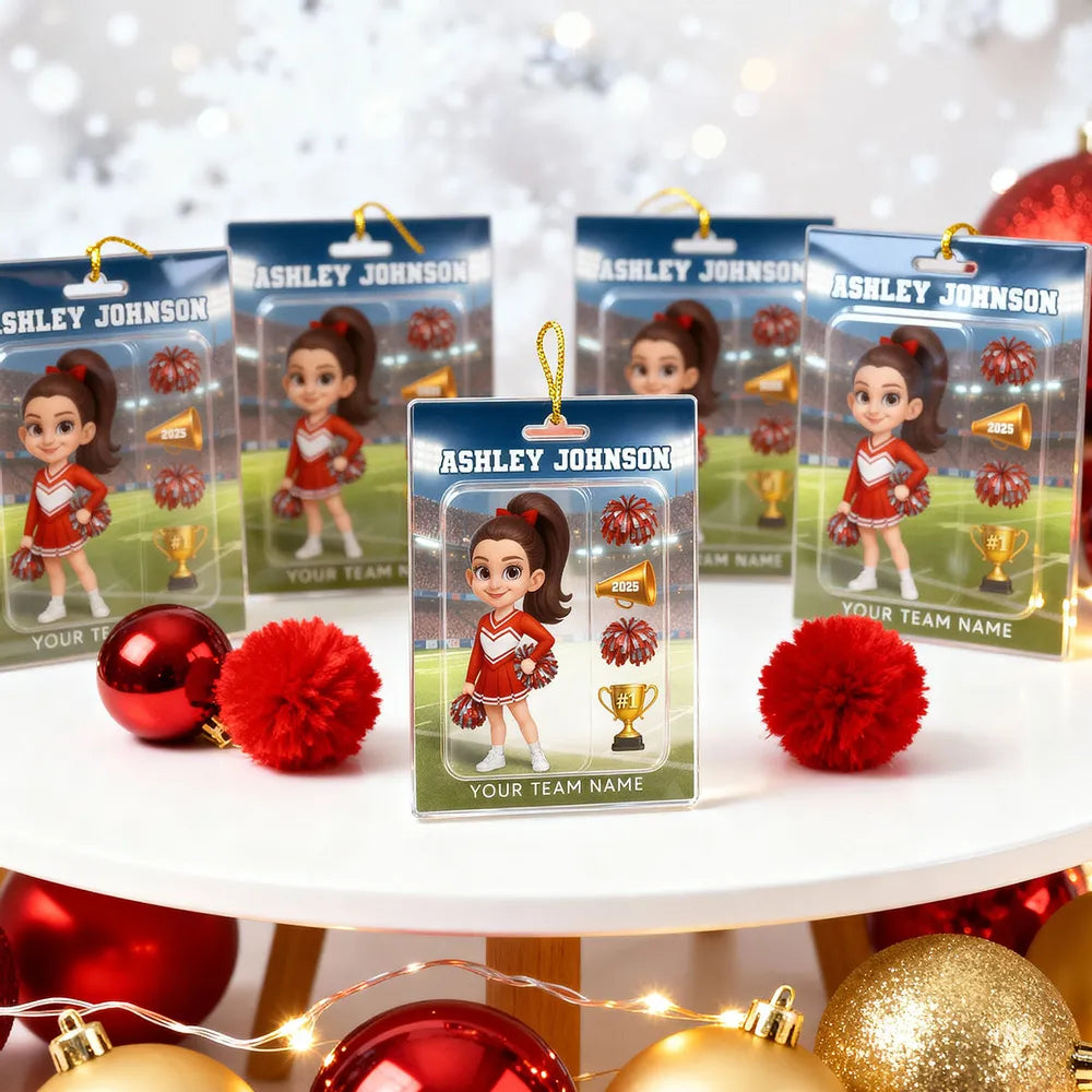 Cheerleader Acrylic Ornament, Custom Team Spirit Stadium Design, Festive Tree Decor, Unique Gift for Daughter or Sports Fan
