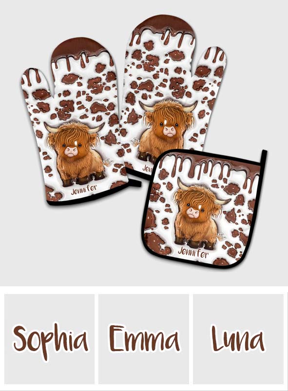 Just A Girl Who Loves Highland Cows - Personalized Oven Mitts & Pot Holder Set