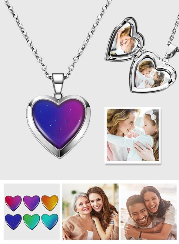 I Love You Forever - Personalized Photo Heart Mood Locket Necklace