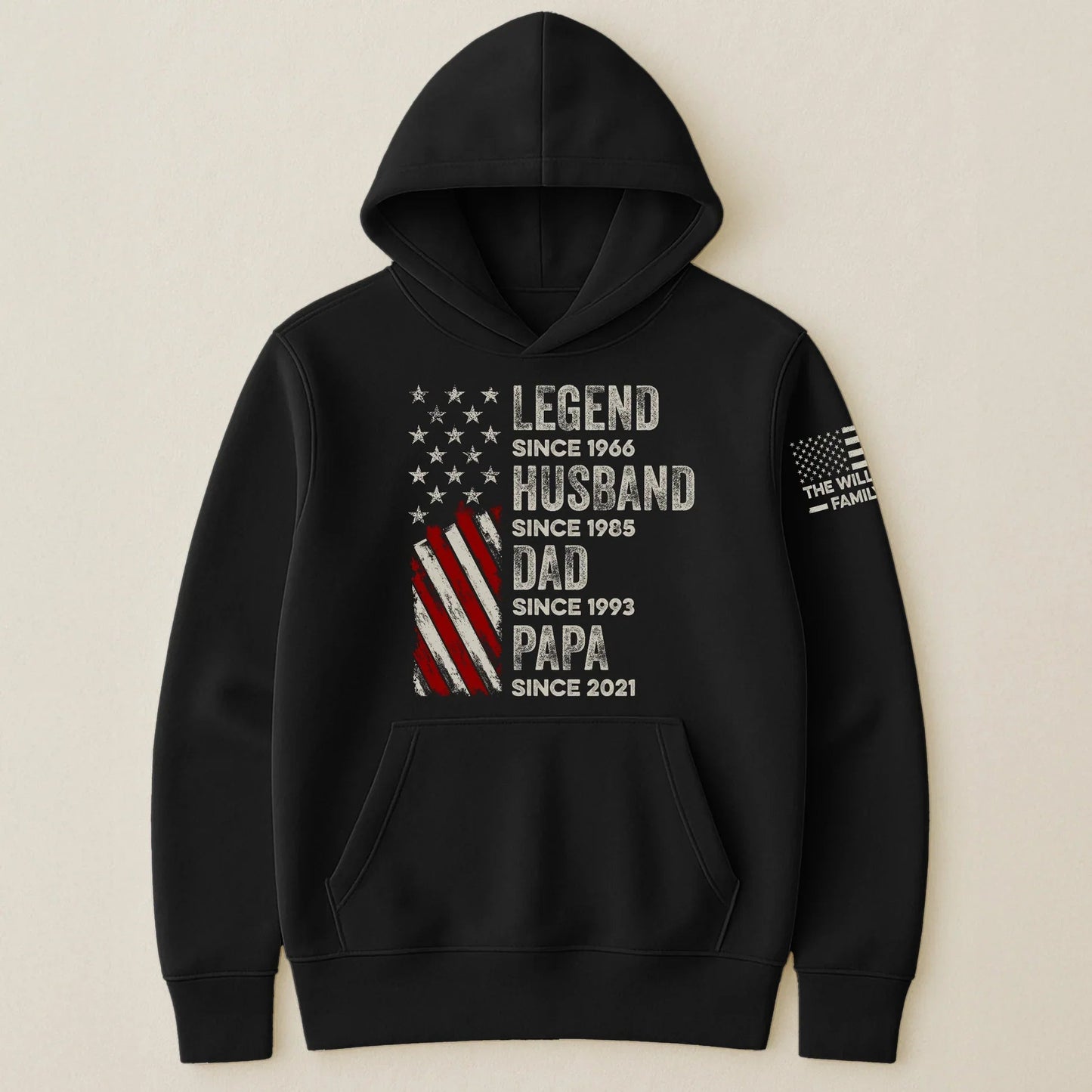 Personalized Legend Husband Dad Grandpa Hoodie with American Flag Design β Cozy Custom Gift for a Proud Family Man