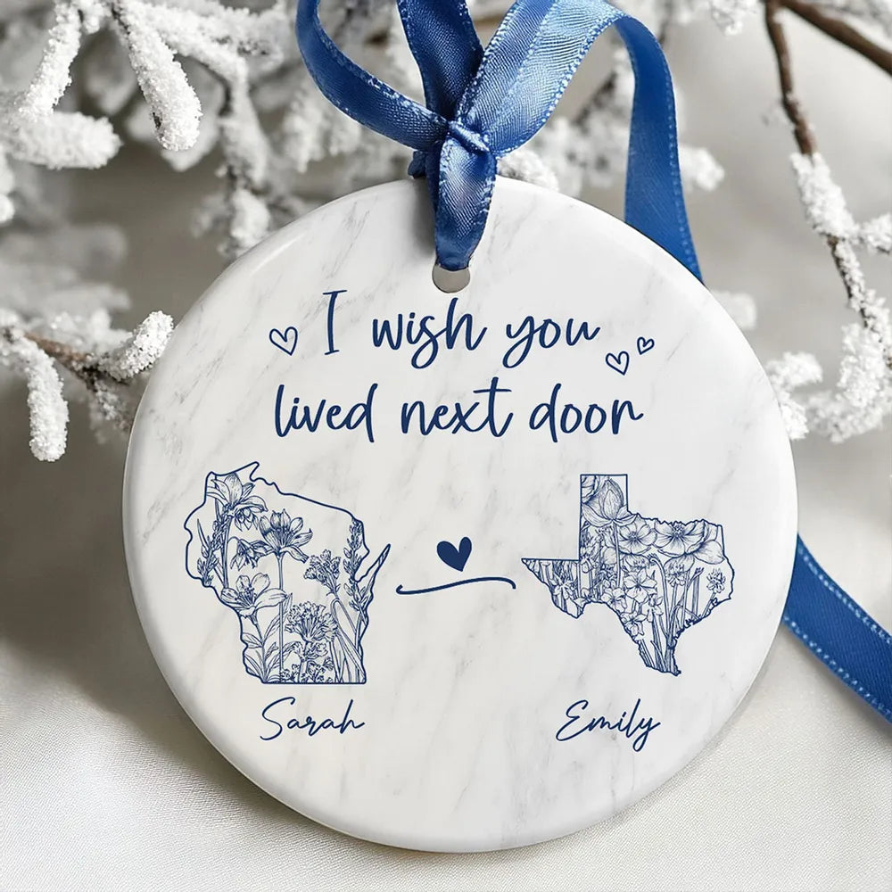 Ceramic Ornament with State Map Friendship Design, Clear Smooth Finish, Perfect Keepsake and Surprise Gift