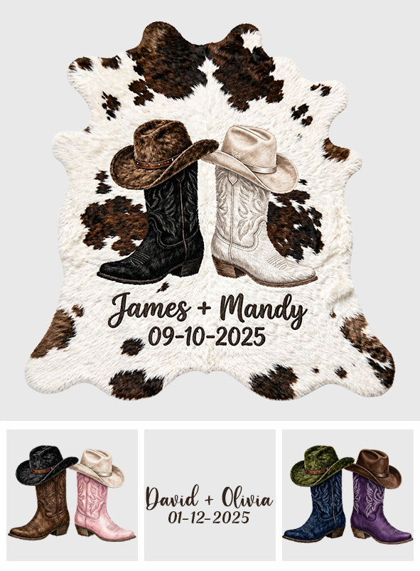 Farm House Decoration, Cowboy & Cowgirl Couple - Personalized Western Outfit Shaped Doormat/ Rug