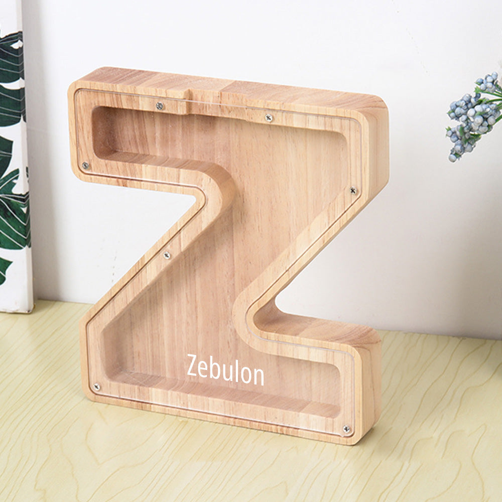 Custom Initial And Name - Personalized Letter And Name Light Wooden Piggy Bank