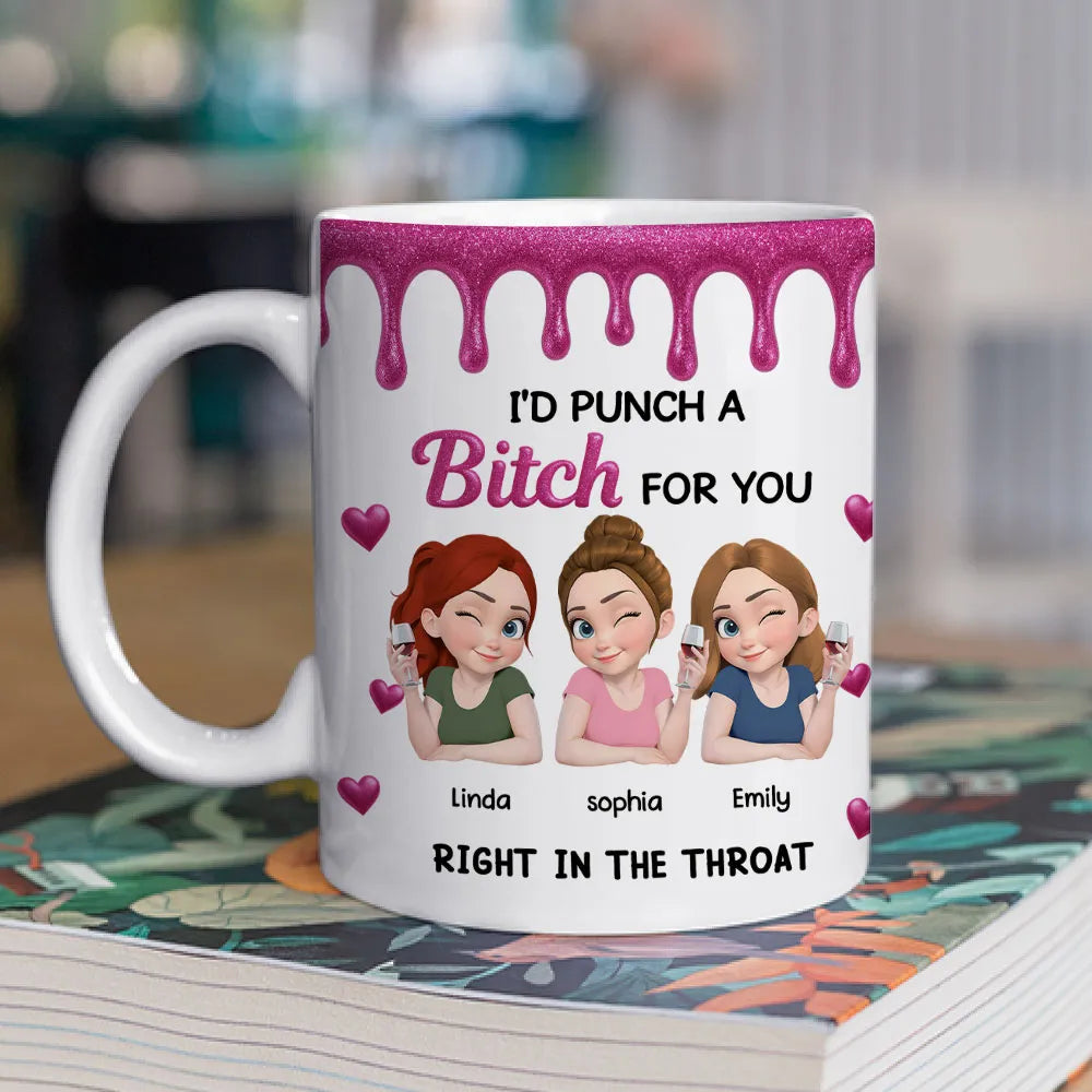Personalized Bestie Ceramic Mug with Cute Illustrated Friends β Fun Friendship Gift for Women