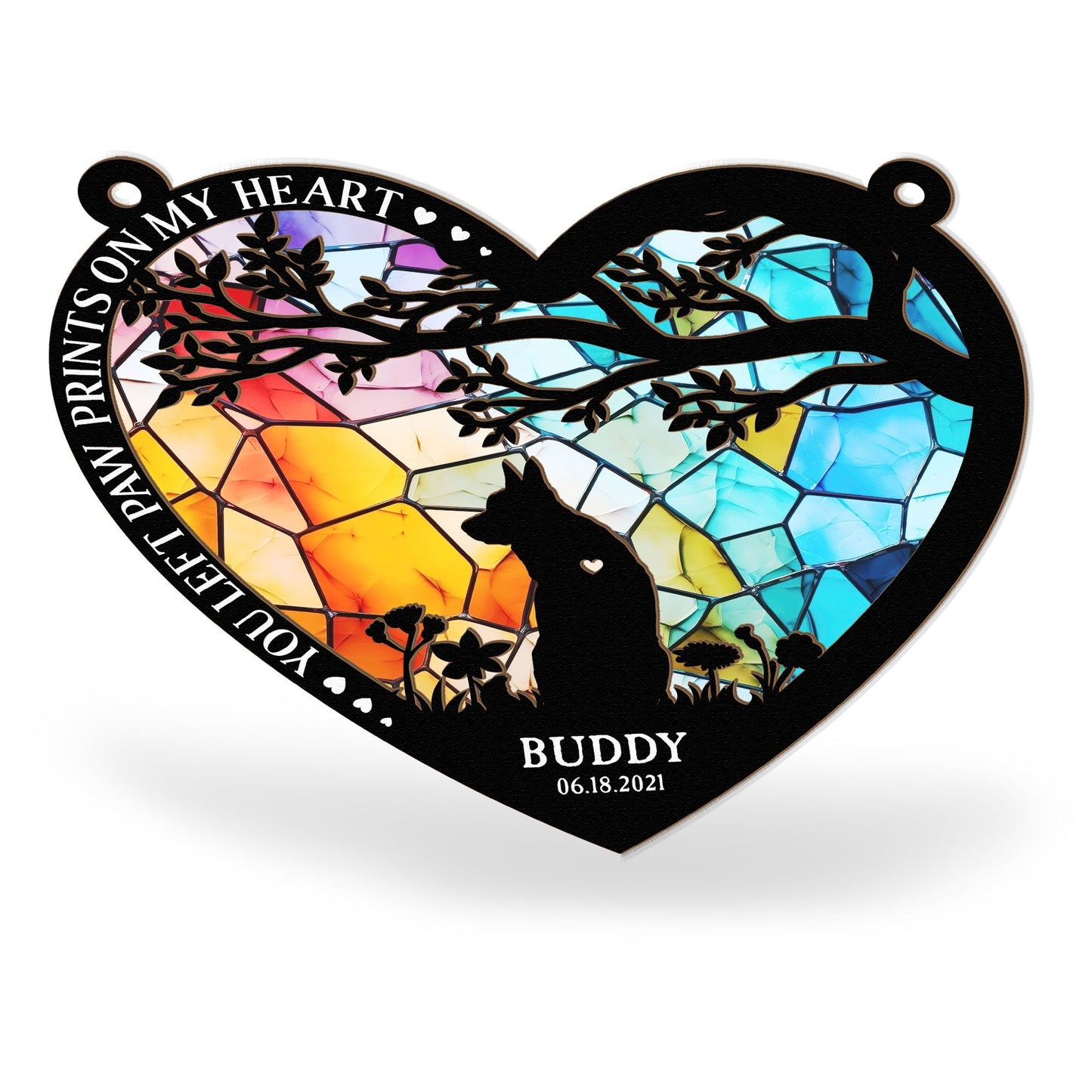 You Left Paw Prints on My Heart – Pet Memorial Ornament with Custom Name and Date