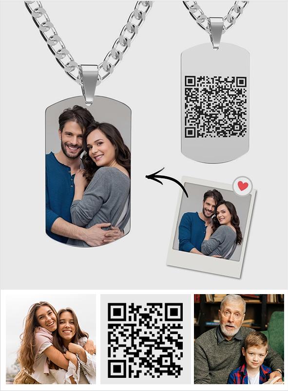 Any Photo - Personalized Men Engraved QR Code Necklace