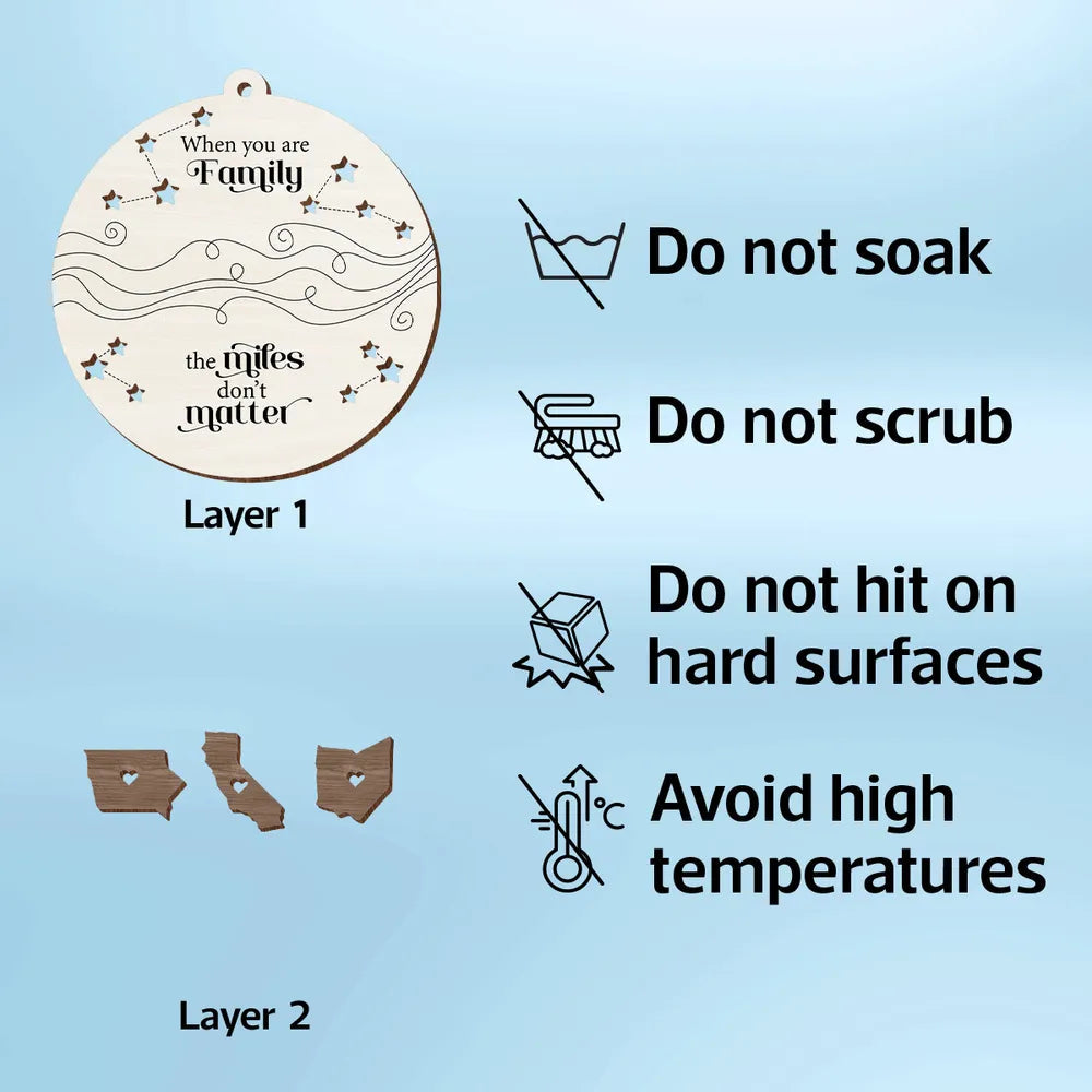 Long Distance Family Friends Siblings Sisters Besties Personalized 2-Layered Wooden Ornament or Plaque or Poster or Keychain Togetherness Christmas Gift