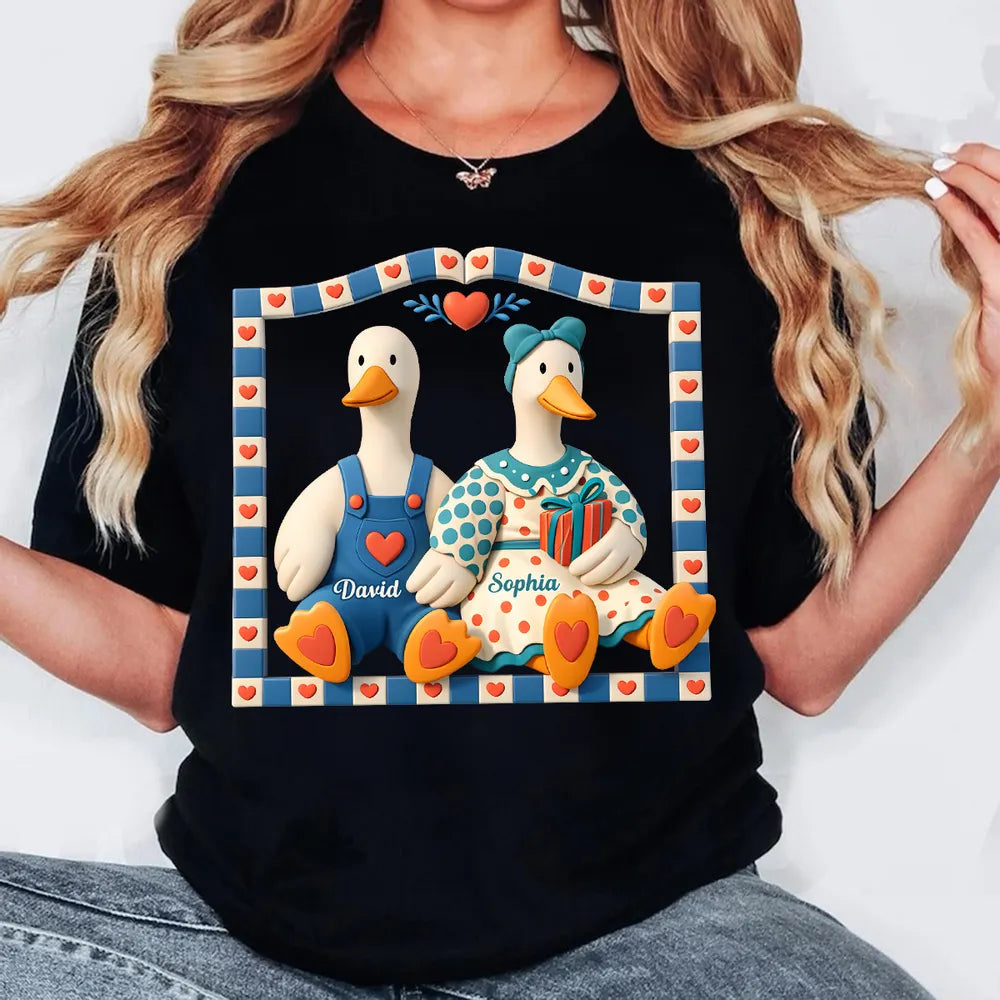Personalized Goose Couple Classic Tee, Cute Cottagecore Cartoon Art, Romantic Unique Gift for Couples