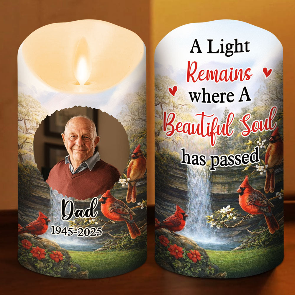 Personalized Flameless LED Candle with Photo and Memorial Quote, Peaceful Warm Glow, Unique Remembrance Gift