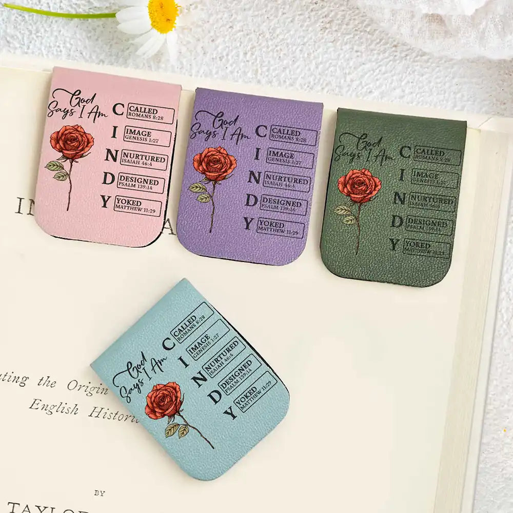 Personalized Leather Magnetic Bookmark with Faith Quotes and Birth Flower, Custom Name Initial Gift for Book Lovers