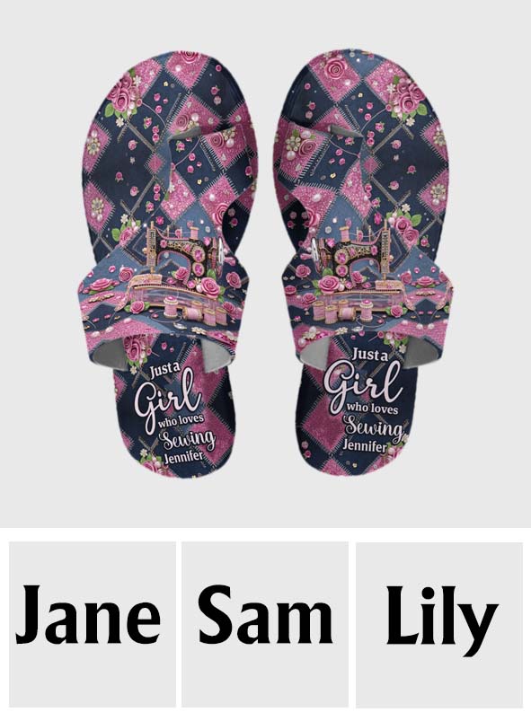 Just A Woman Who Loves Sewing - Personalized Sewing Open Toe Sandals