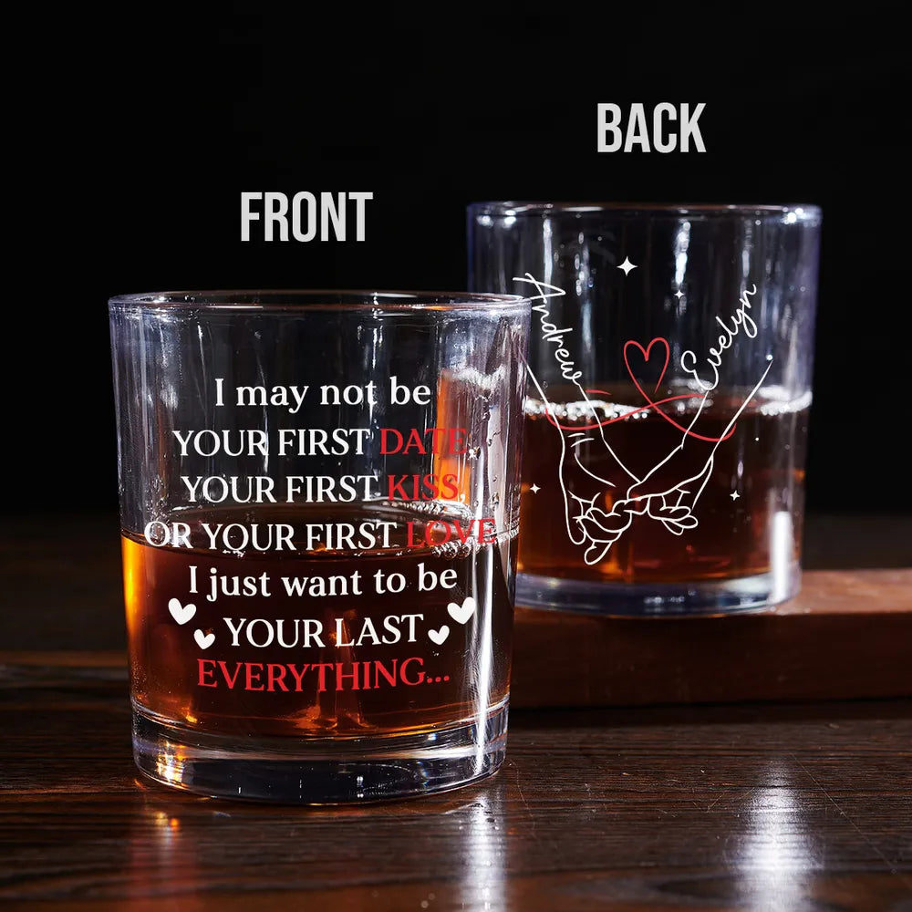 Personalized 'Your Last Everything' Whiskey Glass, Romantic Holding Hands Design, Unique Engraved Gift for Couples