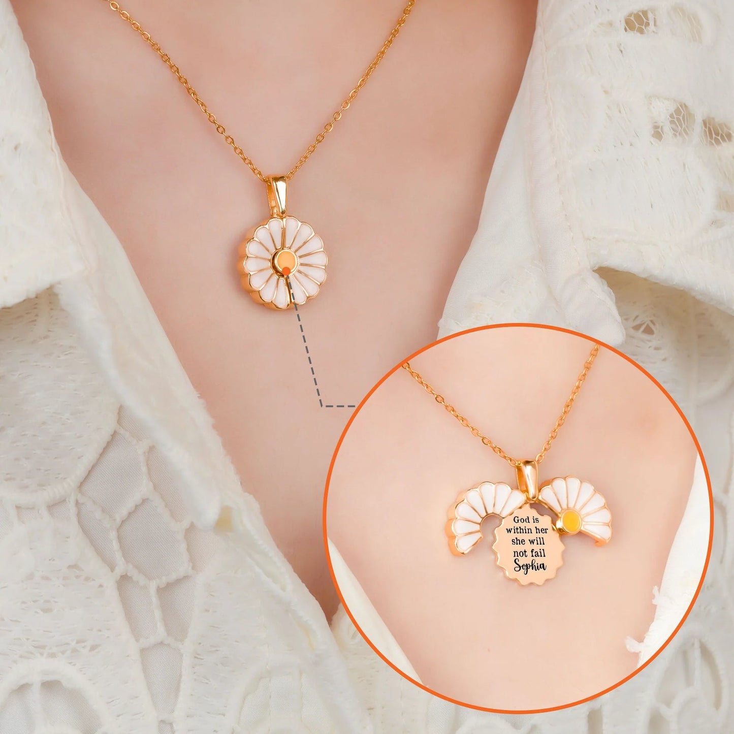 Personalized Stainless Steel Daisy Necklace With Hidden Message, Sweet Everyday Faith Gift For Her