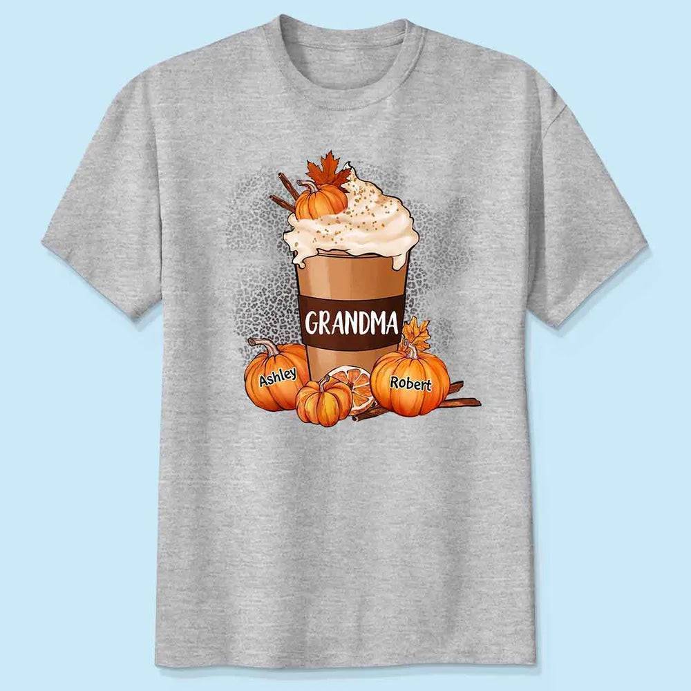 Grandma Pumpkin Cream Spicy Latte, Custom 20 kids name, Personalized T-Shirt/Sweatshirt/Hoodie