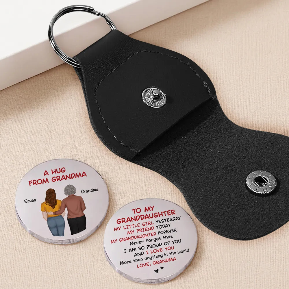 A Hug From Grandpa Grandma – Pocket Hug Keepsake for Granddaughter or Grandson, Stainless Steel Back-View Hug Design, Heartwarming Gift