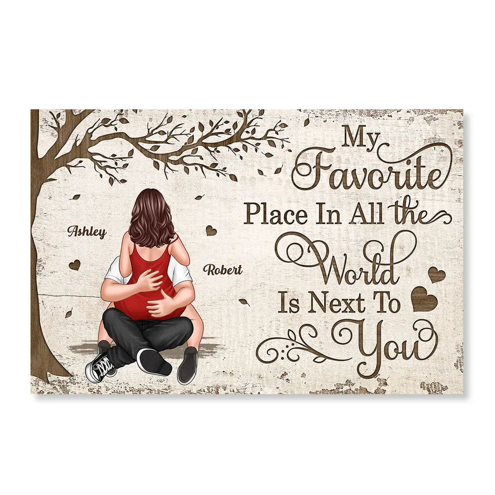 Personalized Couple Hugging Back View Poster Wall Art My Favorite Place In All The World Unique Romantic Gift