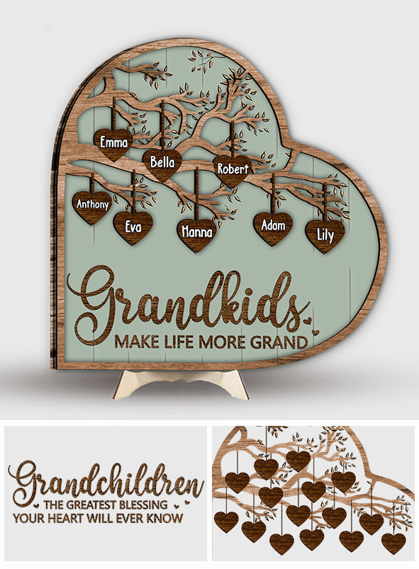Grandkids Make Life More Grand - Personalized Grandma 2 Layered Wood Sign / Wood Plaque