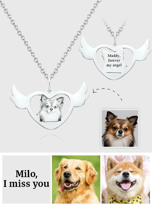 Personalized Angel Heart Shaped Wings Photo Engraved Charm