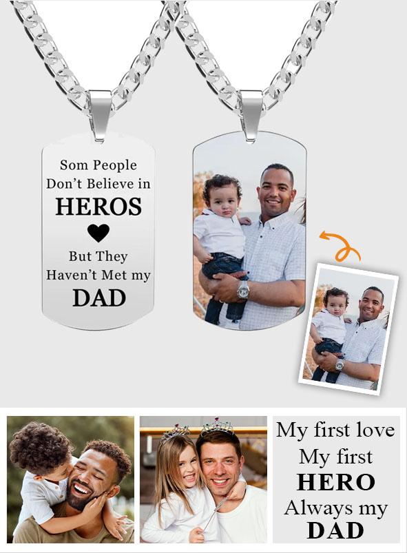 My Hero - Personalized Father Mens Dog Tag Photo Necklace